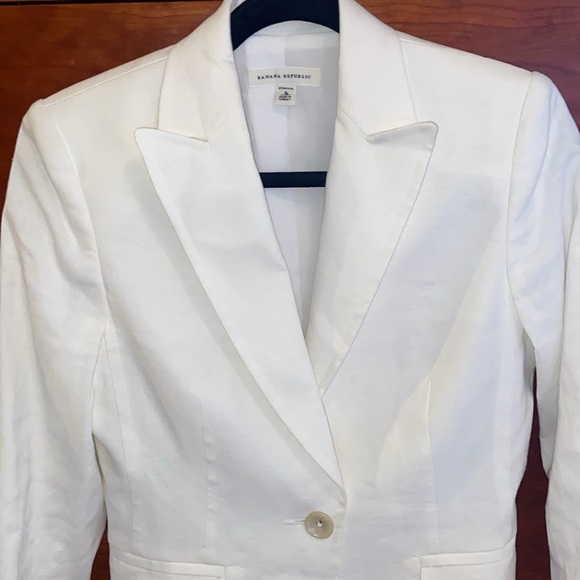 LINEN Blend Banana Republic Blazer Suit Jacket Sport Coat Stretch Cream White 4 - Picture 5 of 16